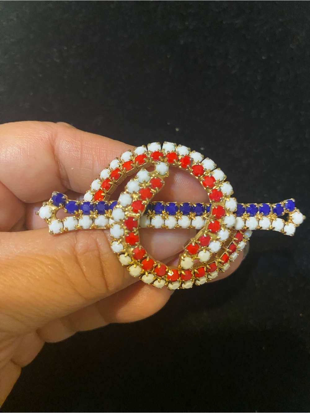 Vintage brooch USA theme with rhinestones